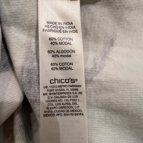 Chico’s White w/Light Blue & Green Watercolour Floral Print Top with Sequins - Picture 9 of 10